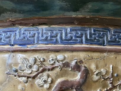 Large ceramic basin of round form, resting...