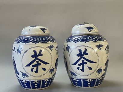 Pair of large covered ginger pots in Chinese...