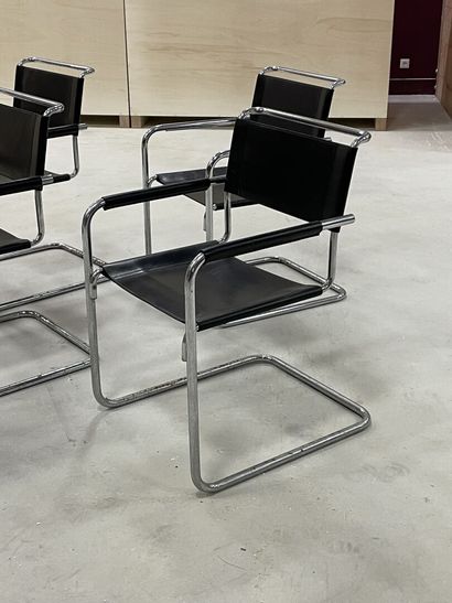 LINEA VEAM Suite of four chrome tube armchairs...
