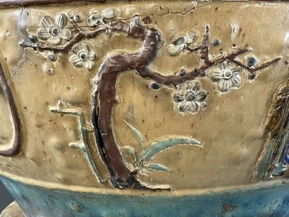Large ceramic basin of round form, resting...