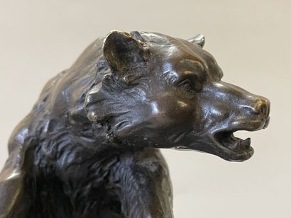Bison facing a bear. 
Modern sculpture in...