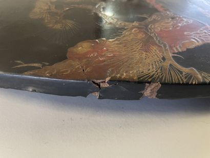 Large lacquer panel with heron and flowers...