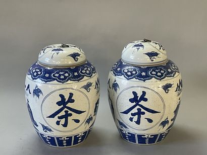 Pair of large covered ginger pots in Chinese...