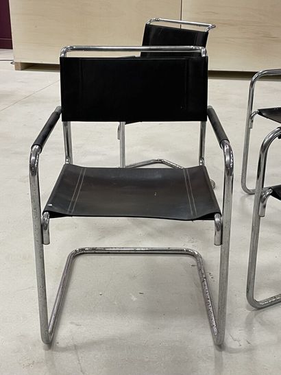 LINEA VEAM Suite of four chrome tube armchairs...