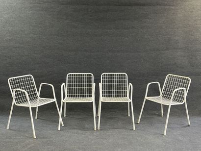 Suite of four garden armchairs in white lacquered...