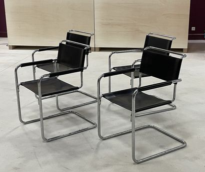 LINEA VEAM Suite of four chrome tube armchairs...