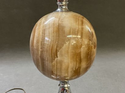 Marble and silver plated metal lamp base,...