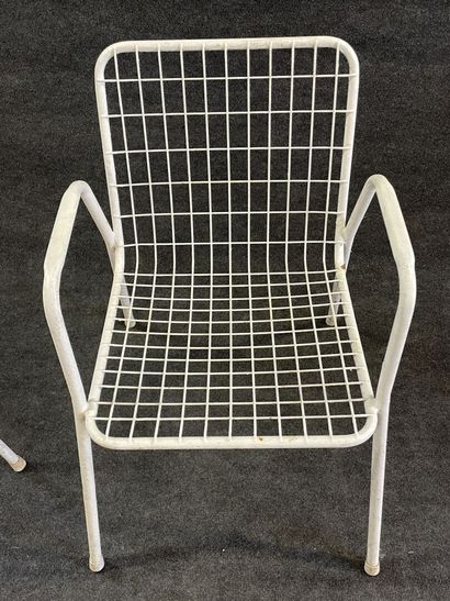 Suite of four garden armchairs in white lacquered...