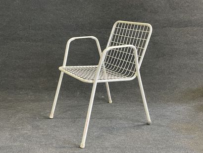 Suite of four garden armchairs in white lacquered...