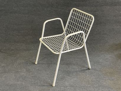 Suite of four garden armchairs in white lacquered...