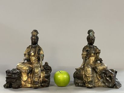 Pair of Buddhist sculptures representing...