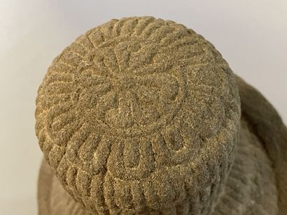 Carved sandstone Buddha head
H. 27 cm. 
