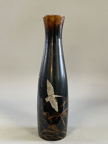Large vase in lacquered wood and eggshell...
