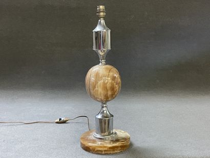Marble and silver plated metal lamp base,...