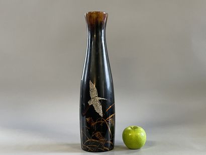 Large vase in lacquered wood and eggshell...