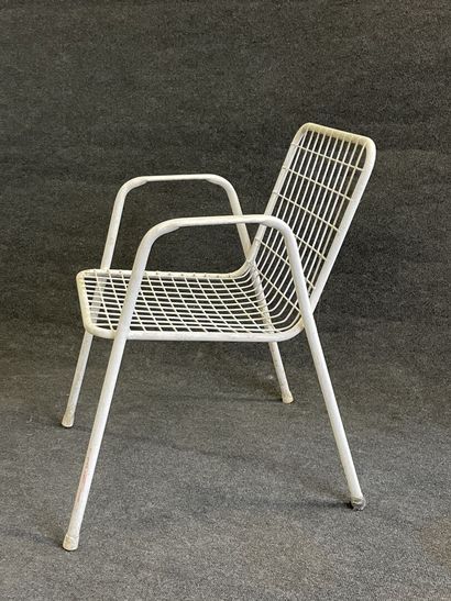 Suite of four garden armchairs in white lacquered...