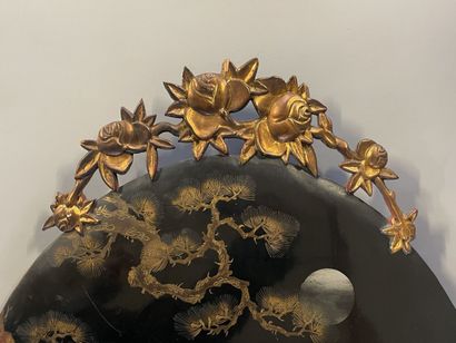 Large lacquer panel with heron and flowers...