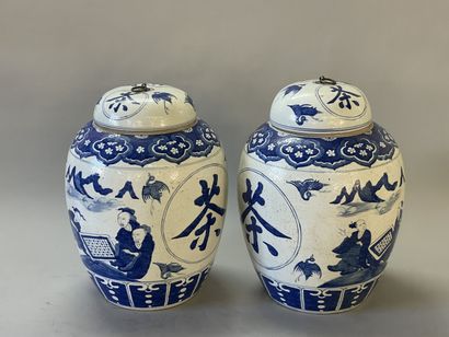 Pair of large covered ginger pots in Chinese...