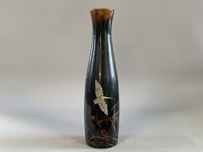 Large vase in lacquered wood and eggshell...