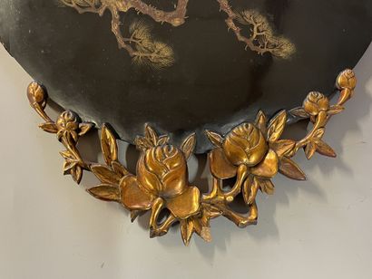 Large lacquer panel with heron and flowers...