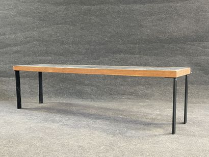 Wood bench or coffee table, metal base and...
