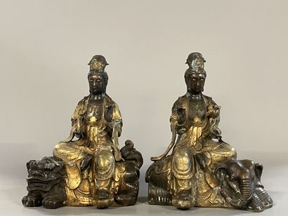 Pair of Buddhist sculptures representing...