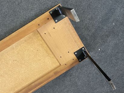Wood bench or coffee table, metal base and...