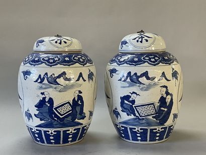 Pair of large covered ginger pots in Chinese...