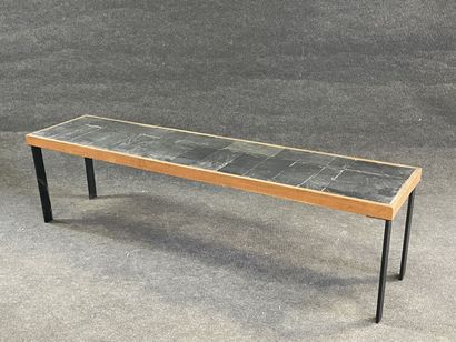 Wood bench or coffee table, metal base and...