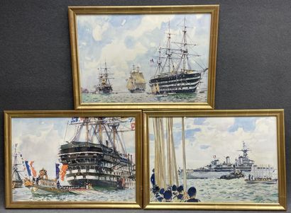 E.Hild d'après BRENET Albert. 
Marines.
Trois...