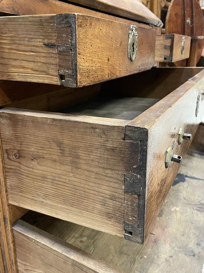 Scriban desk in walnut, opening to four drawers...