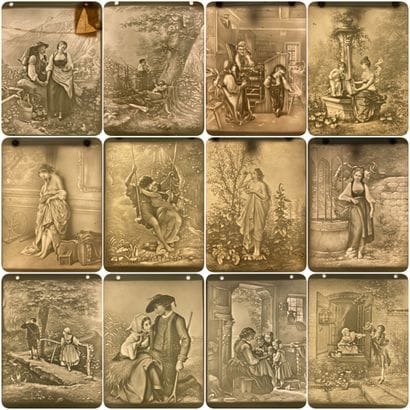 Set of twelve lithophanies. 
13 x 11 cm....