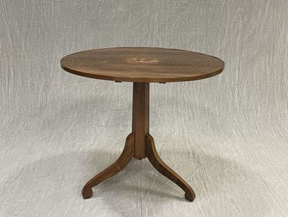 Marquetry pedestal table with swivel top,...