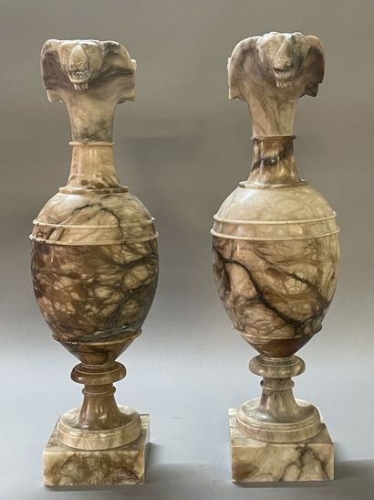 Paire d'aiguières en albâtre à l'antique....