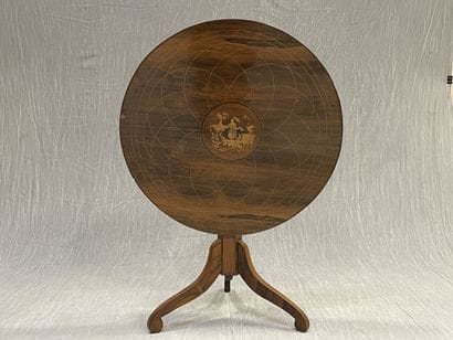 Marquetry pedestal table with swivel top,...