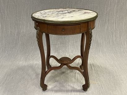 Pedestal table in frieze and marble top with...