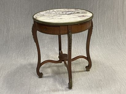 Pedestal table in frieze and marble top with...