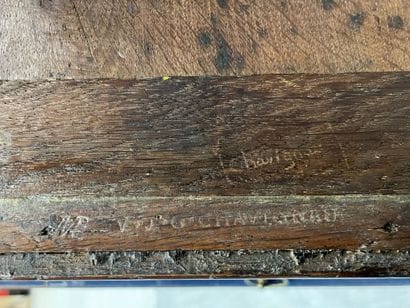 Flat desk in mahogany and mahogany veneer,...