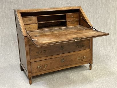 Scriban desk in walnut, opening to four drawers...