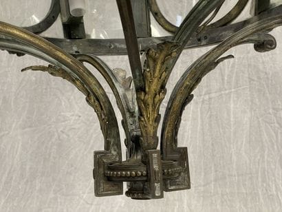 Important lantern in bronze and glass with...