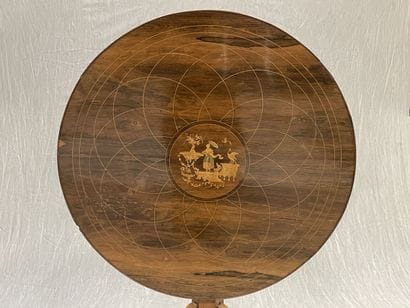 Marquetry pedestal table with swivel top,...