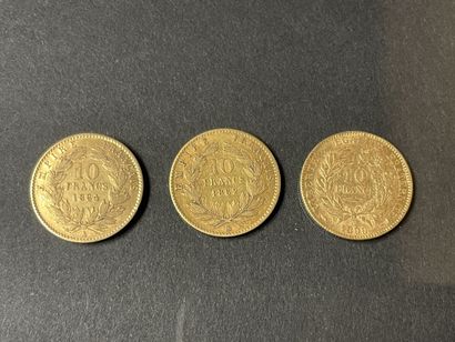 Three coins of 10 francs gold 1862, 1864,...