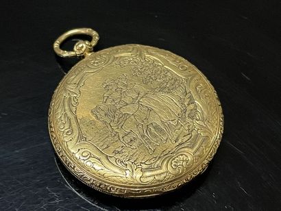 Extra-flat pocket watch in gold with a guilloche...