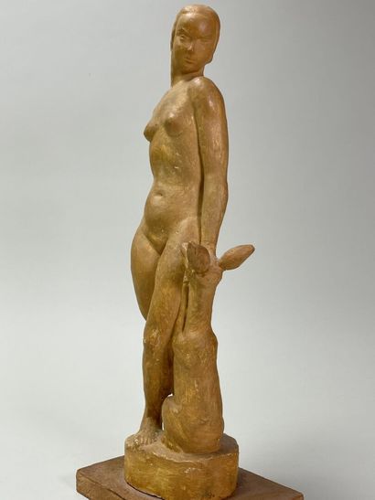 Jean TERZIEFF (1894-1978)
Woman with a fawn.
Patinated...
