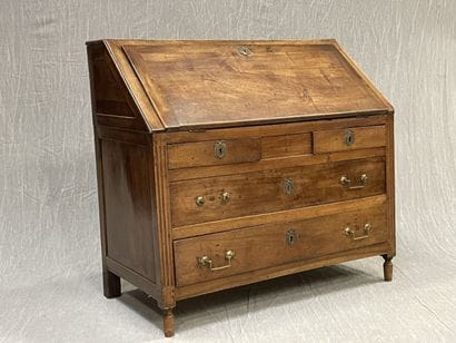 Scriban desk in walnut, opening to four drawers...