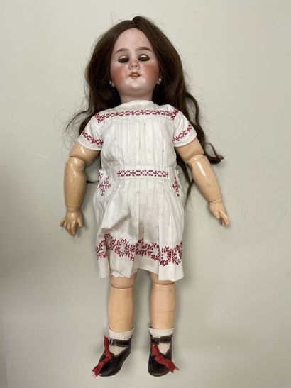 Bébé JUMEAU, 
Poupée tête porcelaine, bouche...