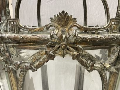 Important lantern in bronze and glass with...