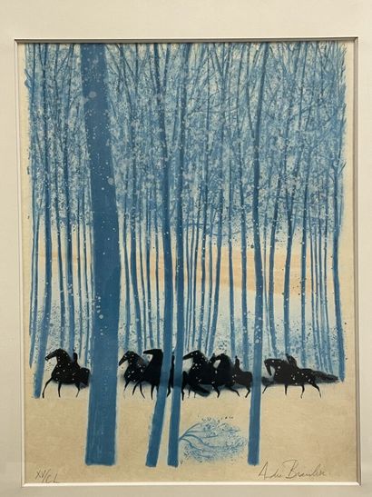 André BRASILIER (né en 1929) 
chevaux dans...