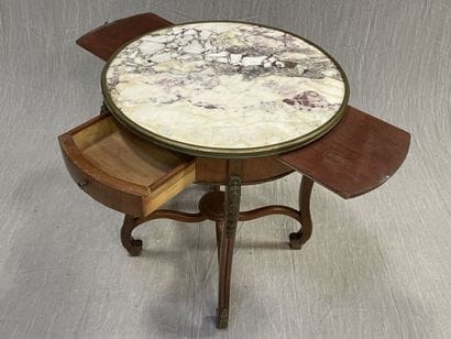 Pedestal table in frieze and marble top with...