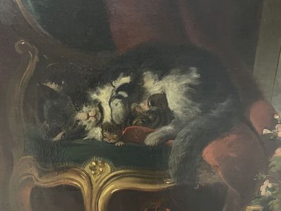 Ecole française fin XIX° 
Chatte et chatons...